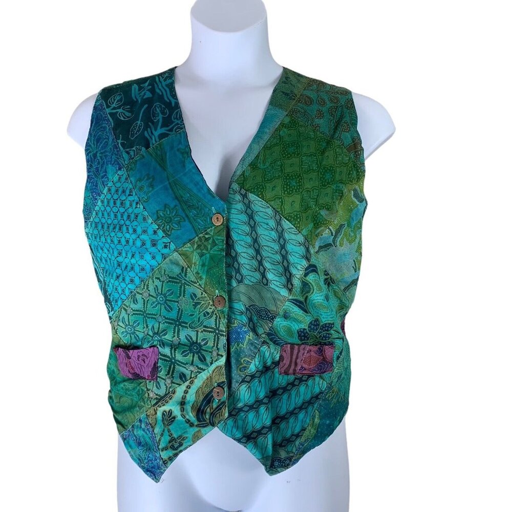 Vintage Vest We Be Bop Size M/L Button Front Tie Back Multicolor